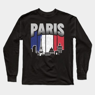 Paris France Skyline Vintage Flag Long Sleeve T-Shirt